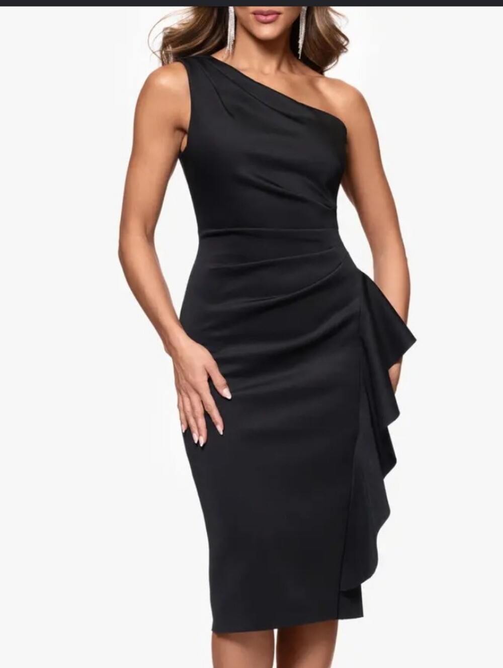 Xscape NWT Black One Shoulder Ruched Cocktail Dress Plus Size 16P $209